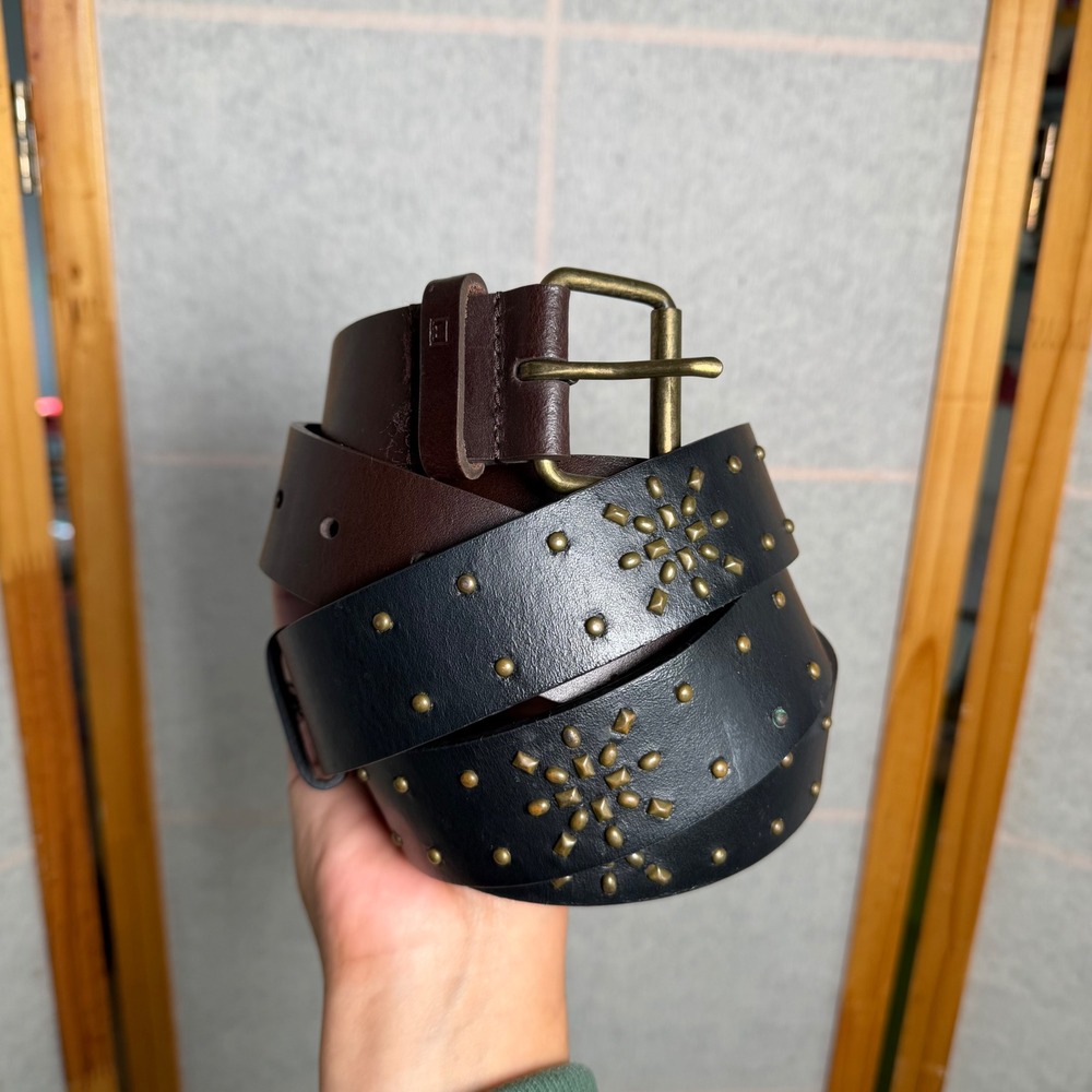 Chaps Studded Faux Leather Belts Set of 2 Black Brown Starburst Western L